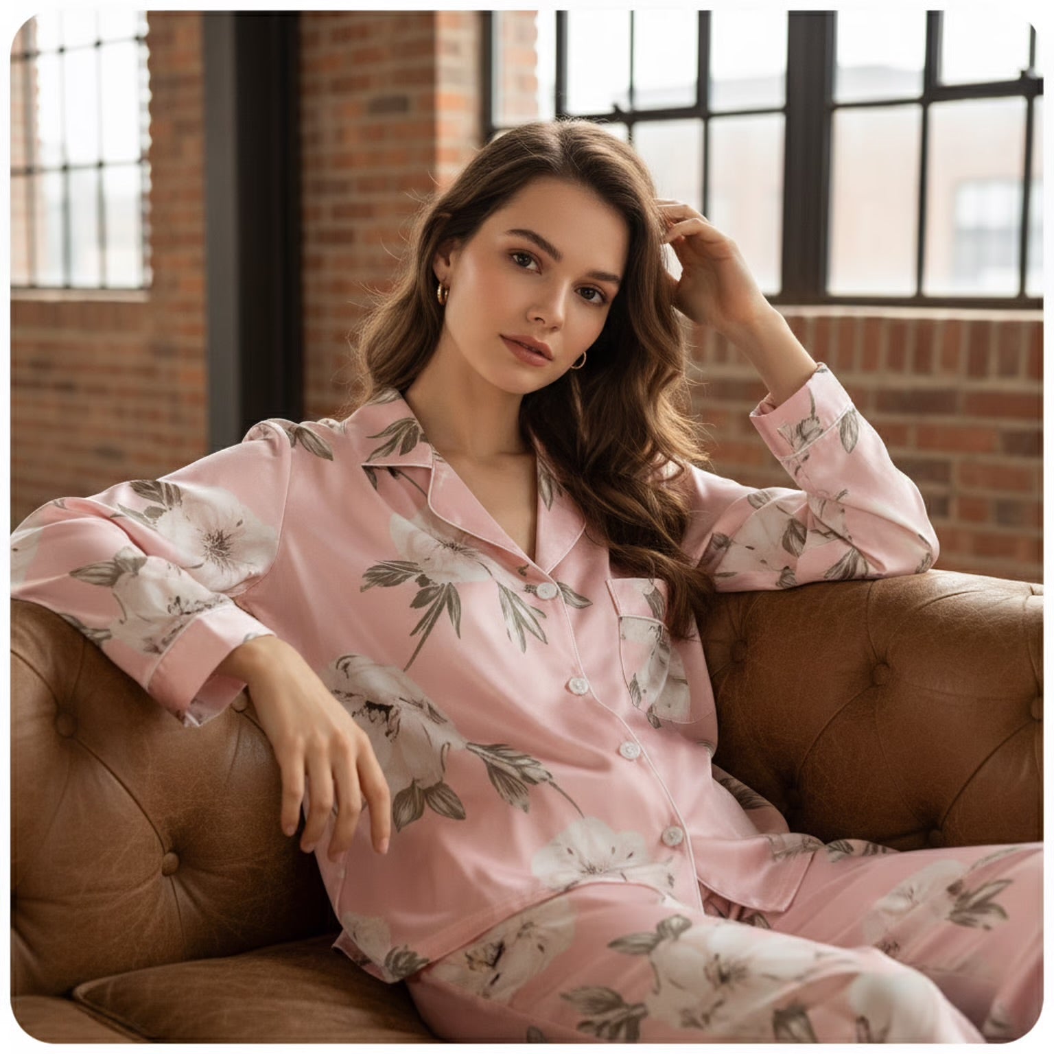 Eleganter Satin Damen Pyjama