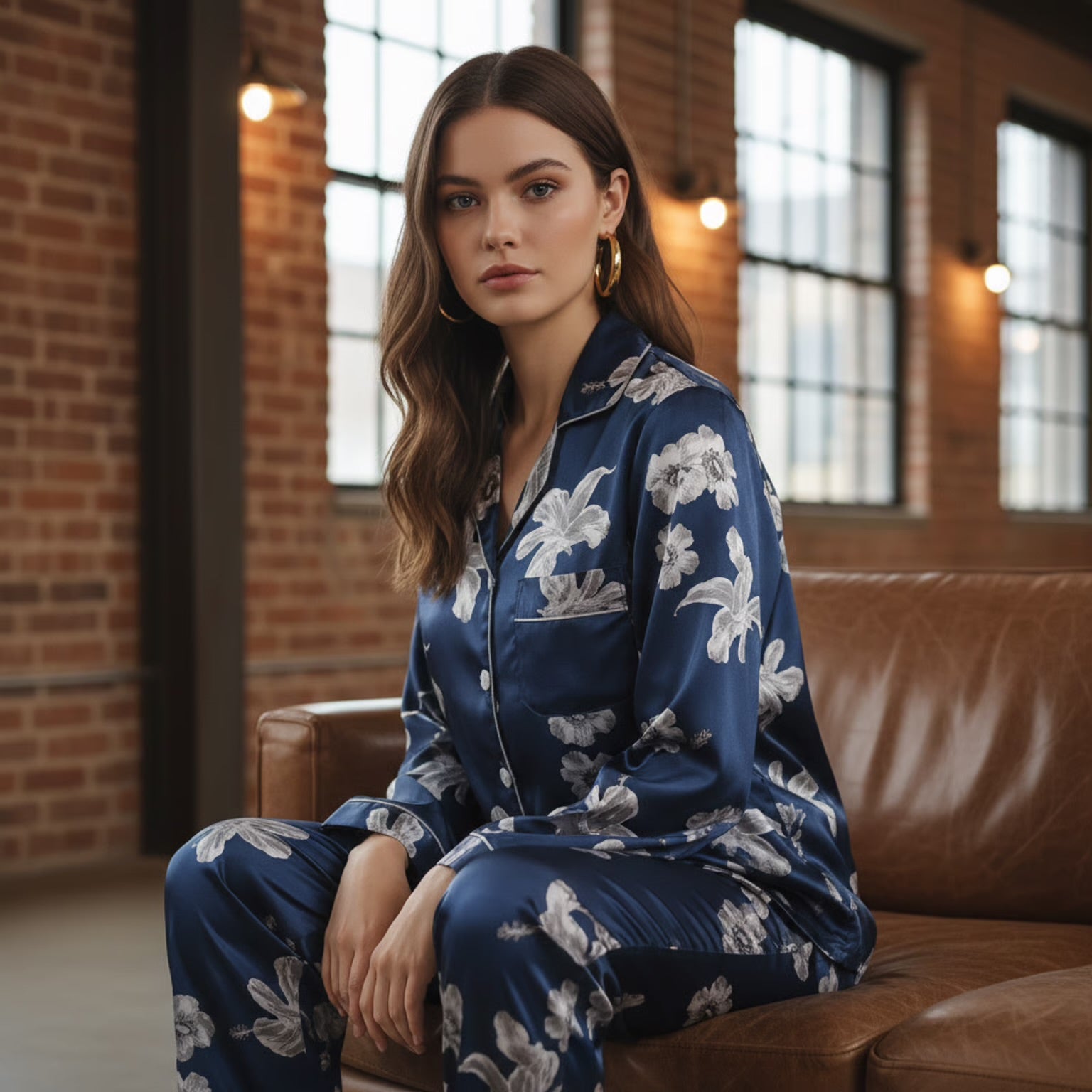 Eleganter Satin Damen Pyjama