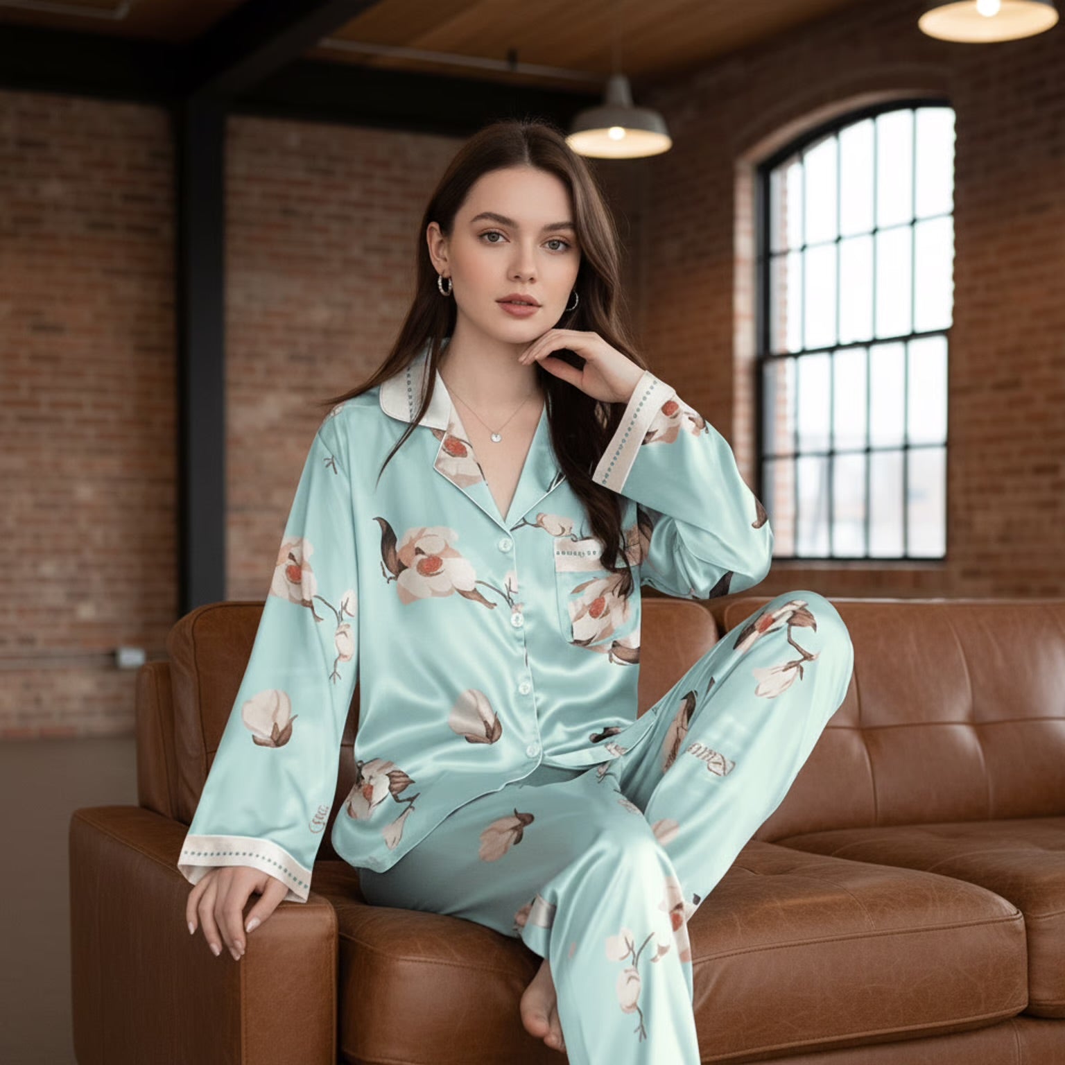 Eleganter Satin Damen Pyjama