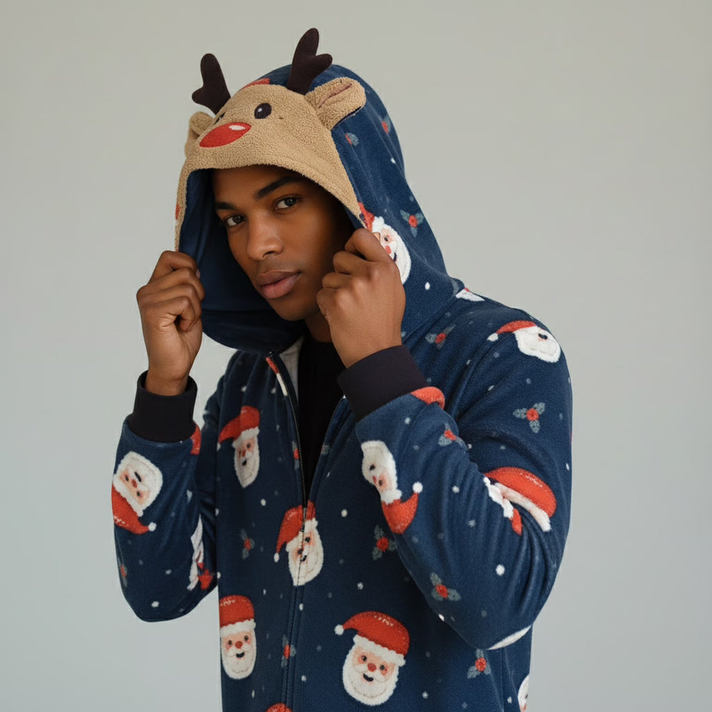 Overall mit Weihnachtsmann-Muster und Rentier-Kapuze