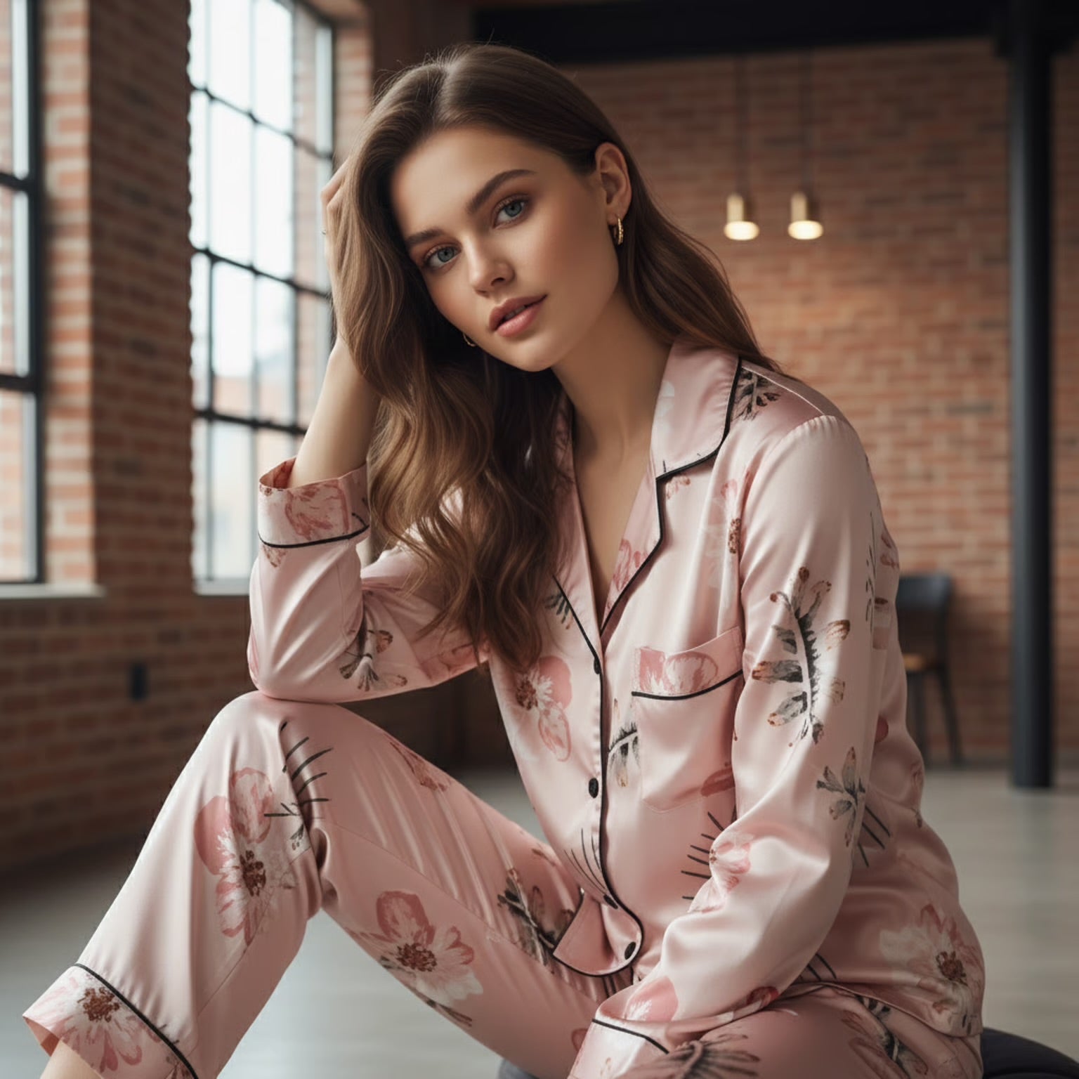 Eleganter Satin Damen Pyjama