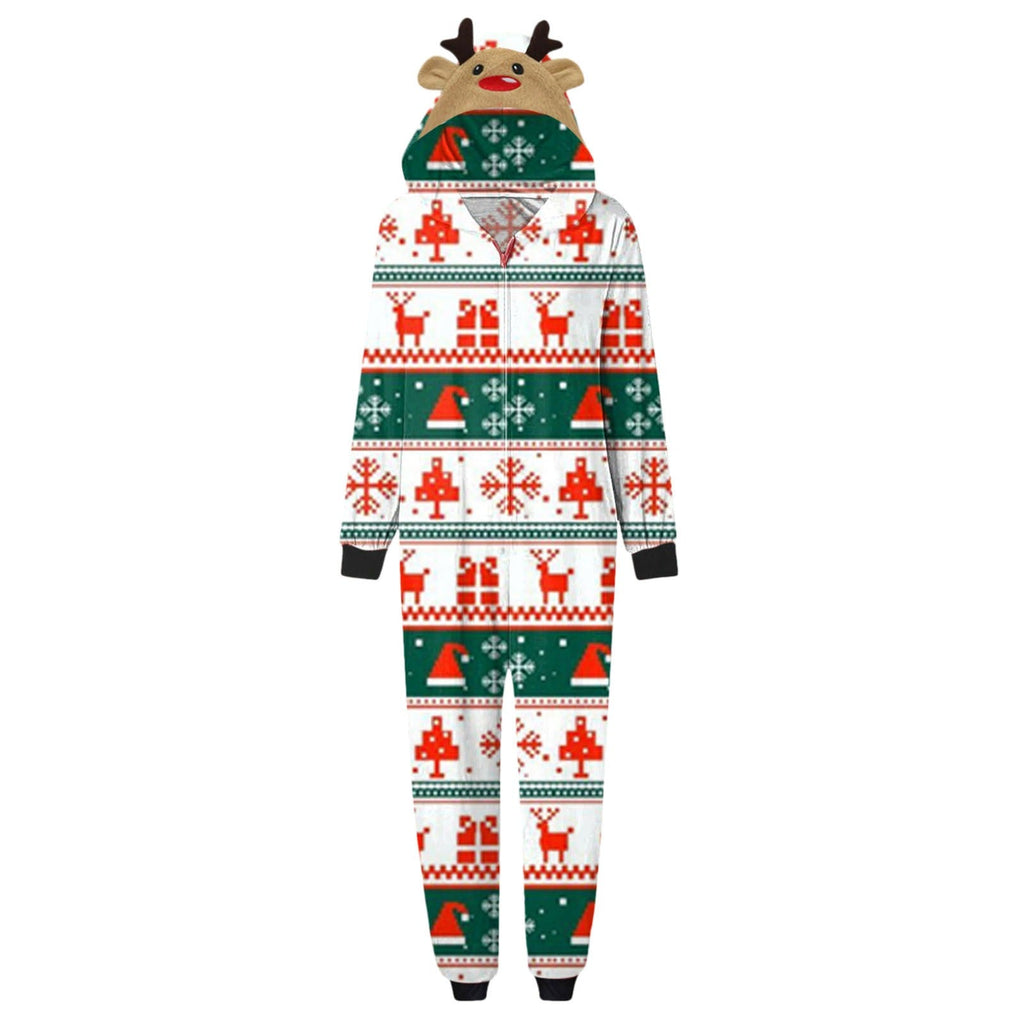 Weihnachts-Overall mit Geschenkmuster und Rentier-Kapuze