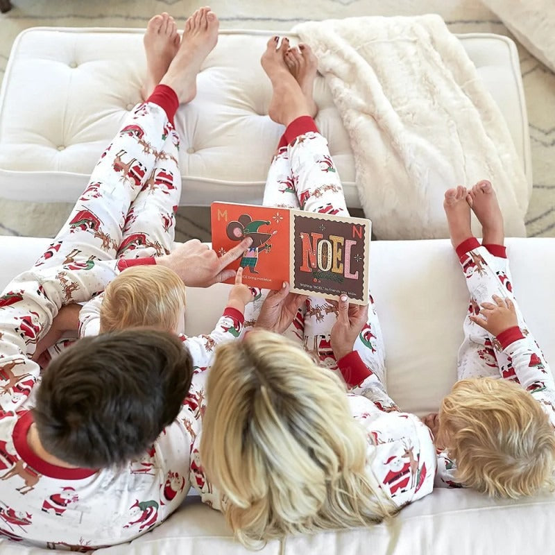Weihnachts Pyjama Set für die ganze Familie – Weißer Partner-Schlafanzug mit Weihnachtsmann-Aufdruck