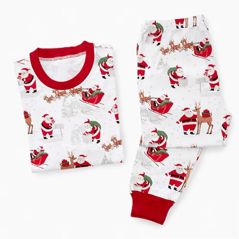 Weihnachts Pyjama Set für die ganze Familie – Weißer Partner-Schlafanzug mit Weihnachtsmann-Aufdruck