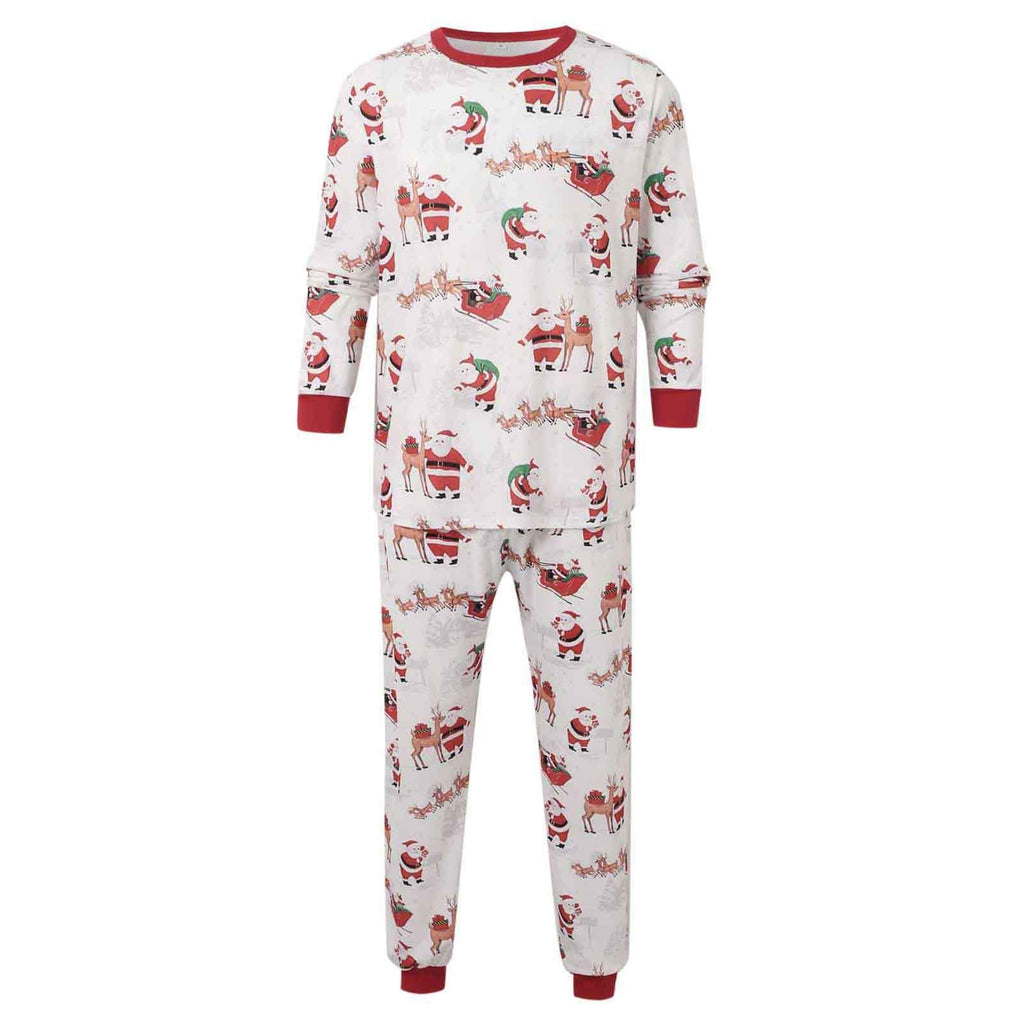 Weihnachts Pyjama Set für die ganze Familie – Weißer Partner-Schlafanzug mit Weihnachtsmann-Aufdruck