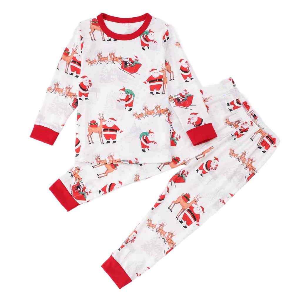 Weihnachts Pyjama Set für die ganze Familie – Weißer Partner-Schlafanzug mit Weihnachtsmann-Aufdruck